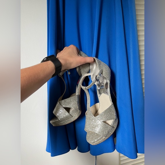 Blue CeCe Cold Shoulder Tea Length Dress, size 12 - Picture 7 of 11